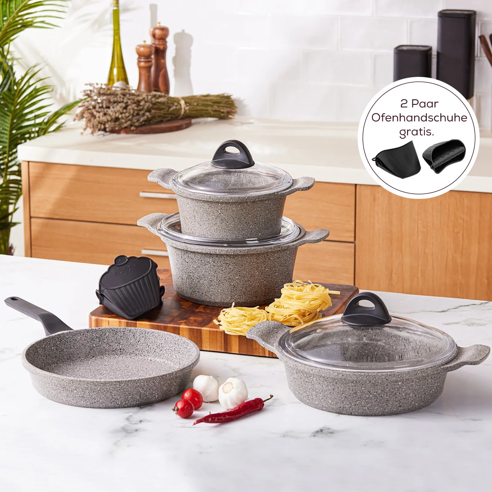 Karaca Bio Granit Brian 9 Piece Cast Metal Pan Set with Complimentary
