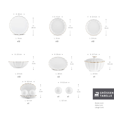 Karaca Fine Pearl Extra Shell 55-teiliges 12-Personen Geschirrset Gold