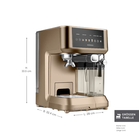 Karaca MyCaffe Barista S10 Automatic Espresso, Latte &amp; Cappuccino Machine with Integrated Milk Tank – Walnut Brown