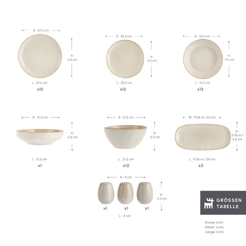 Karaca Earth Collection Aria 55-teiliges Tafelservice für 12 Personen Beige