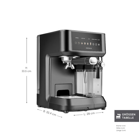 Karaca MyCaffe Barista S10 Automatic Espresso, Latte &amp; Cappuccino Machine with Integrated Milk Tank – Matte Black