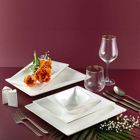 Jumbo Fold Gold 58-Piece Square Dinner Set for 12 Persons