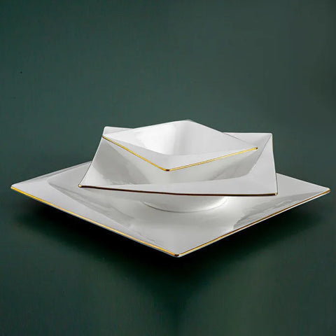 Jumbo Fold Gold 58-Piece Square Dinner Set for 12 Persons