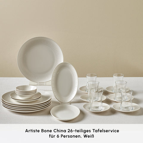 Karaca Artiste Bone China 20-Piece Dinnerware Set for 6 People, White