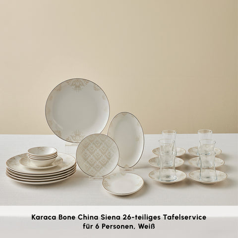 Karaca Bone China Siena 20-Piece Serveware Set for 6 People, White
