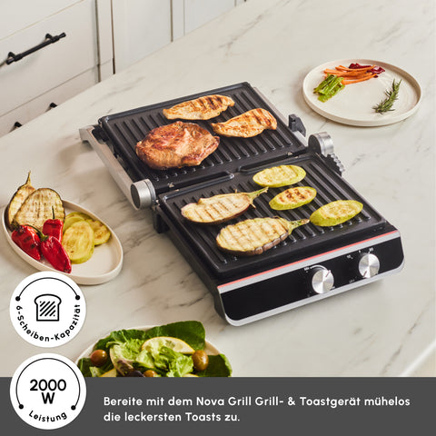 Karaca Nova Grill 6 Dilim Kapasiteli Zaman Ayarlı Paslanmaz Çelik Tost ve Izgara Makinesi, 2000W, Inox