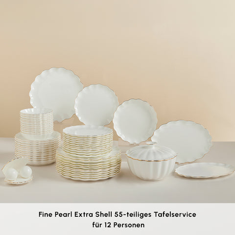 Karaca Fine Pearl Extra Shell 55-teiliges 12-Personen Geschirrset Gold