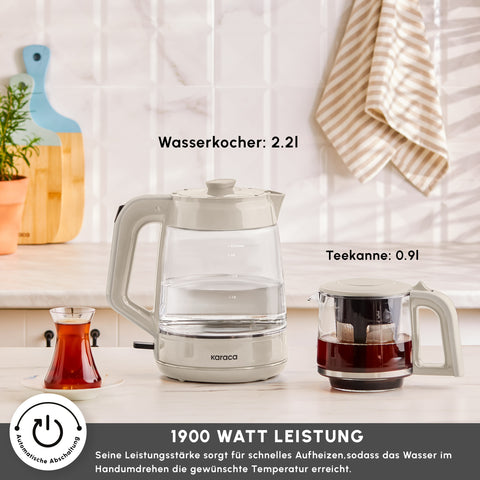 Karaca Glass Tea XL 2in1 Glas-Teezubereiter und Wasserkocher Starlight