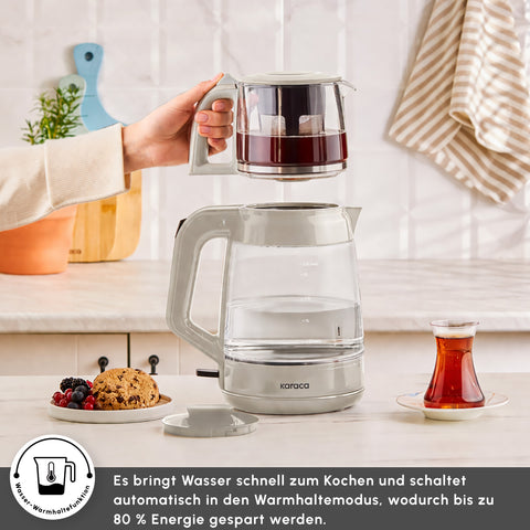 Karaca Glass Tea XL 2in1 Glas-Teezubereiter und Wasserkocher Starlight