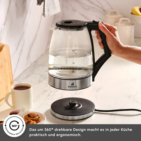 Karaca Glacia Glas Wasserkocher, 2200W, 1,8L, Transparent