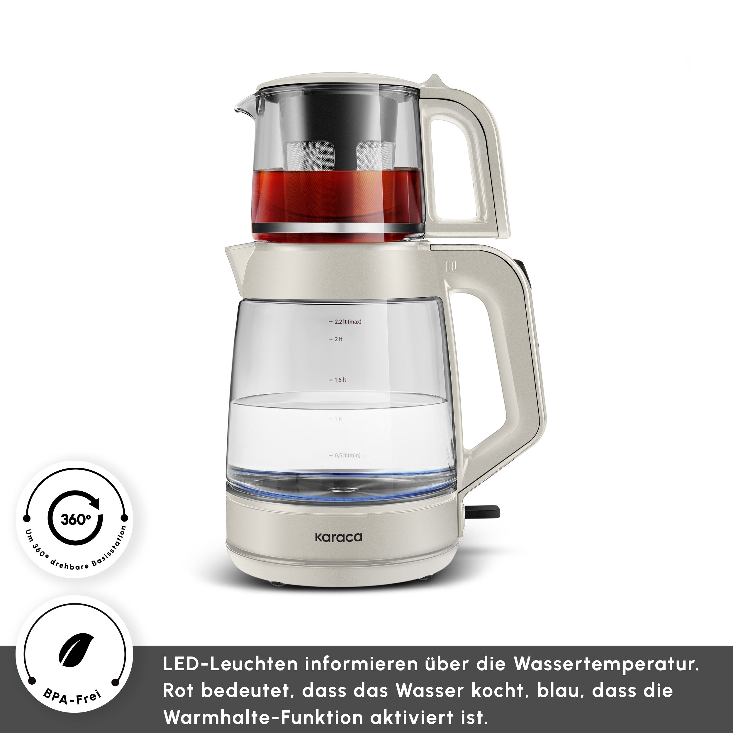 Karaca Glass Tea XL 2in1 Cam Çay Makinesi ve Kettle Starlight