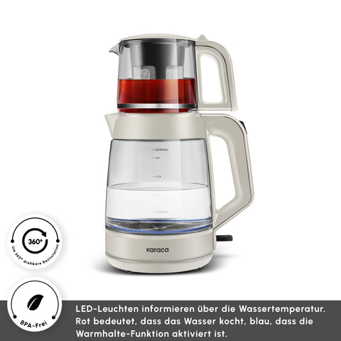 Karaca Glass Tea XL 2in1 Glas-Teezubereiter und Wasserkocher Starlight