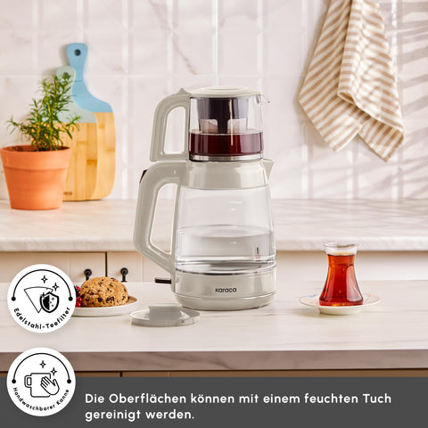 Karaca Glass Tea XL 2in1 Glas-Teezubereiter und Wasserkocher Starlight