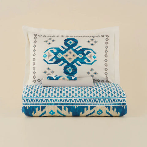 Karaca Neos Bettbezug-Set aus 100 % türkischer Baumwolle, Doppelbett, Blau