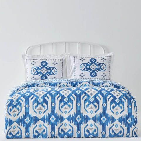 Karaca Neos Bettbezug-Set aus 100 % türkischer Baumwolle, Doppelbett, Blau
