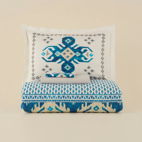 Karaca Neos Bettbezug-Set aus 100 % türkischer Baumwolle, Einzelbett, Blau