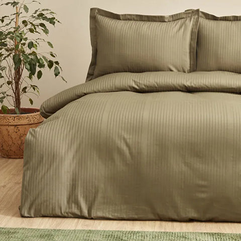 Karaca Home Uniq Satin-Bettbezug-Set aus 100 % Baumwolle, Einzelbett, Khaki