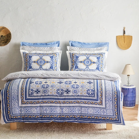 Karaca Home Alfama Bettwäsche-Set Doppel Blau aus 100 % Baumwolle