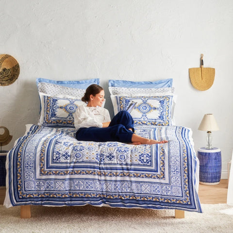 Karaca Home Alfama Bettwäsche-Set Doppel Blau aus 100 % Baumwolle