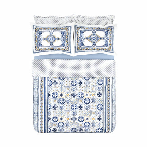 Karaca Home Alfama Bettwäsche-Set Doppel Blau aus 100 % Baumwolle