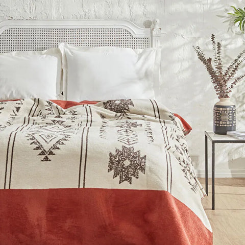 Karaca Home Raya Baumwolldecke für Doppelbett, Terrakotta