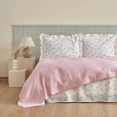 Karaca Lidya %100 Pamuk Çift Kişilik Yatak Örtüsü Seti, Pembe
