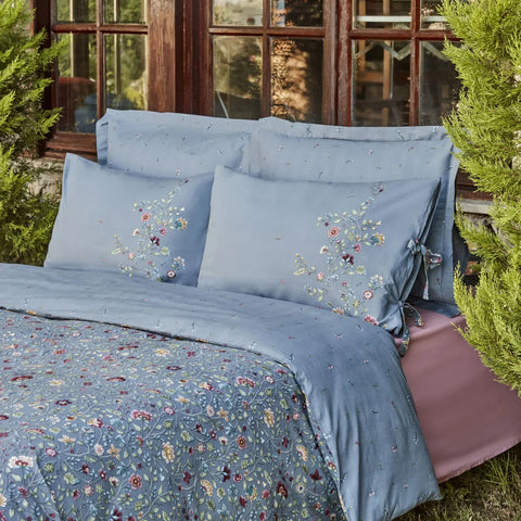Karaca Ansey Bettbezug-Set aus 100 % türkischer Baumwolle, Einzelbett, Blau