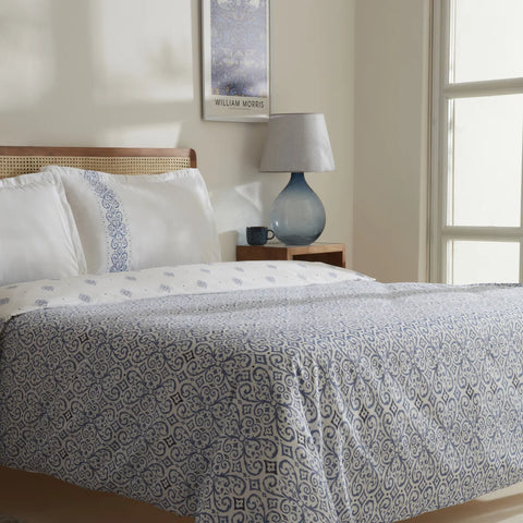 Karaca Marino Bettbezug-Set aus 100 % türkischer Baumwolle, Einzelbett, Blau