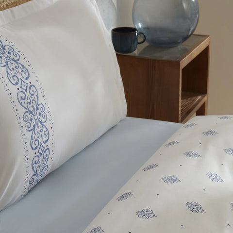 Karaca Marino Bettbezug-Set aus 100 % türkischer Baumwolle, Einzelbett, Blau
