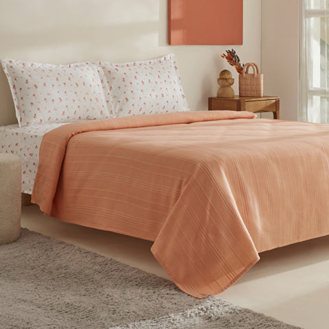 Karaca Home Joy Beach 100% Cotton Double Bed Cover Set, Salmon