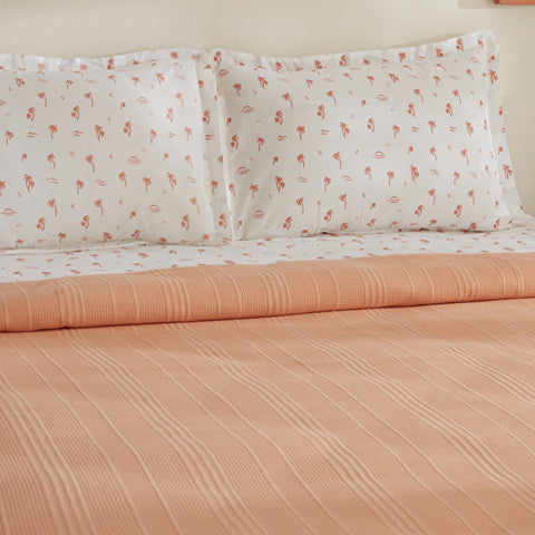 Karaca Home Joy Beach 100% Cotton Double Bed Cover Set, Salmon