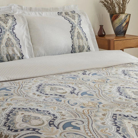 Karaca Lemy 100% Cotton Satin Duvet Cover Set, Single, Blue