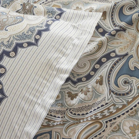 Karaca Lemy Bettwäsche-Set aus 100 % Baumwoll-Satin, Doppelbett, Blau