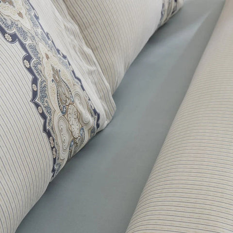 Karaca Lemy Bettwäsche-Set aus 100 % Baumwoll-Satin, Doppelbett, Blau