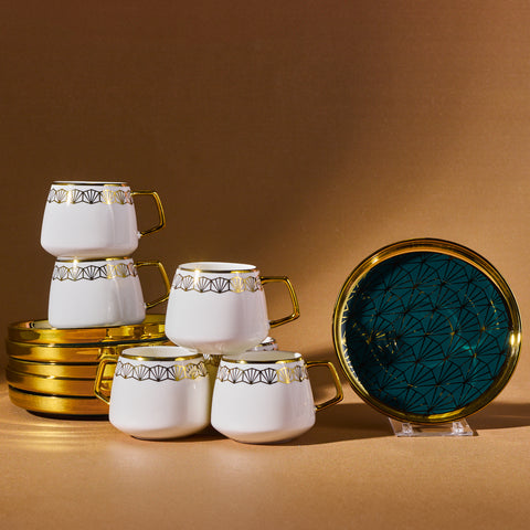 Karaca Verde 12-teiliges Porzellan Espresso Türkischer Kaffeetassen-Set für 6 Personen, 100 ml, Mehrfarbig