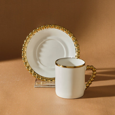 Karaca Boncuk 12-teiliges Bone China Espresso Türkisch-Kaffeetassen-Set für 6 Personen, 80 ml, Weiß Gold