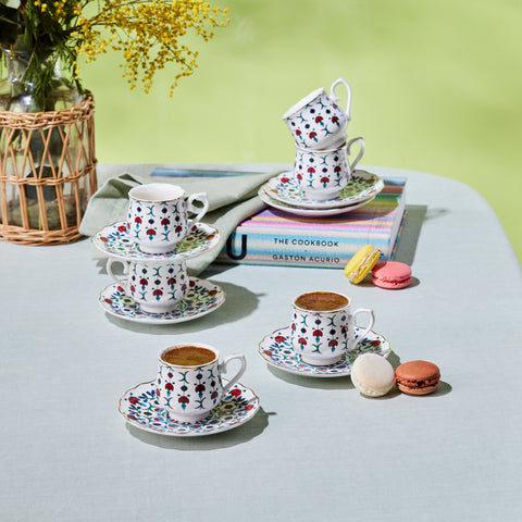 Karaca Ebruli 90 ml 6-Piece Coffee Cup Set, Multicolor