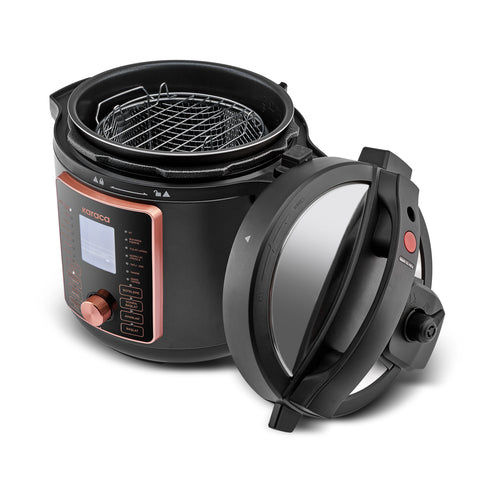 Karaca Cooker 2-in-1 Multifunctional Pressure Cooker and Air Fryer, Matte Black, 6L