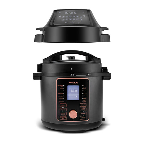 Karaca Cooker 2-in-1 Multifunctional Pressure Cooker and Air Fryer, Matte Black, 6L