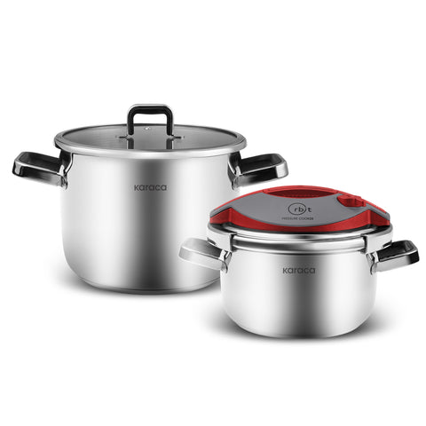 Karaca Orbit Düdüklü Tencere Seti 6+8 L Kırmızı