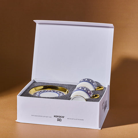 Karaca Hilal 4 Parça Porselen Türk Kahvesi Fincan Takımı, 85 ml, Çok Renkli