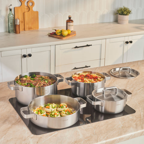 Karaca Powersteel 316+ 3Ply Onyx Edelstahl 8-teiliges Kochset mit Induktionsboden