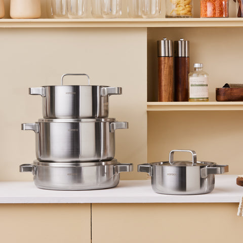 Karaca Powersteel 316+ 3Ply Onyx Edelstahl 8-teiliges Kochset mit Induktionsboden