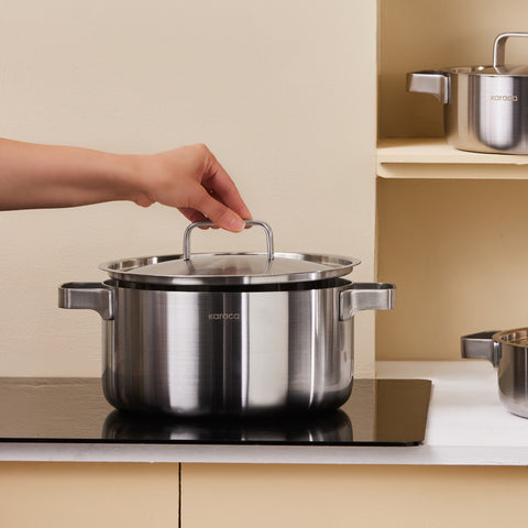 Karaca Powersteel 316+ 3Ply Onyx Edelstahl 8-teiliges Kochset mit Induktionsboden