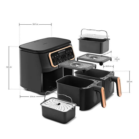 Karaca Air Pro Cook Duo XXXL 8L Air Fryer for Home-Style Cooking, Black Copper