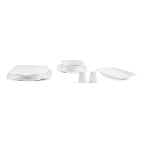 Karaca Square Bone Mensa 52-teiliges 12-Personen-Geschirrset, Platin