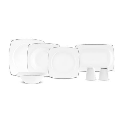 Karaca Square Bone Mensa 52-teiliges 12-Personen-Geschirrset, Platin