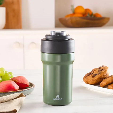 Karaca Thermosteel Camping 2 in 1 Stainless Steel Thermos 450 ml Khaki