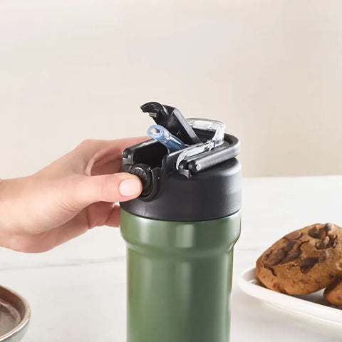 Karaca Thermosteel Camping 2-in-1 Edelstahl-Thermosflasche 450 ml Khaki