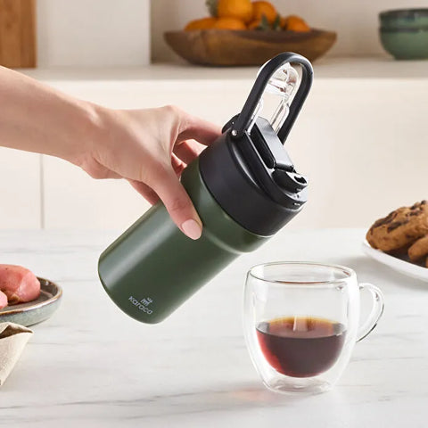 Karaca Thermosteel Camping 2-in-1 Edelstahl-Thermosflasche 450 ml Khaki